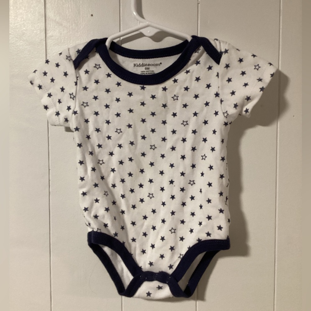 6 Month Onesie White with Blue Stars